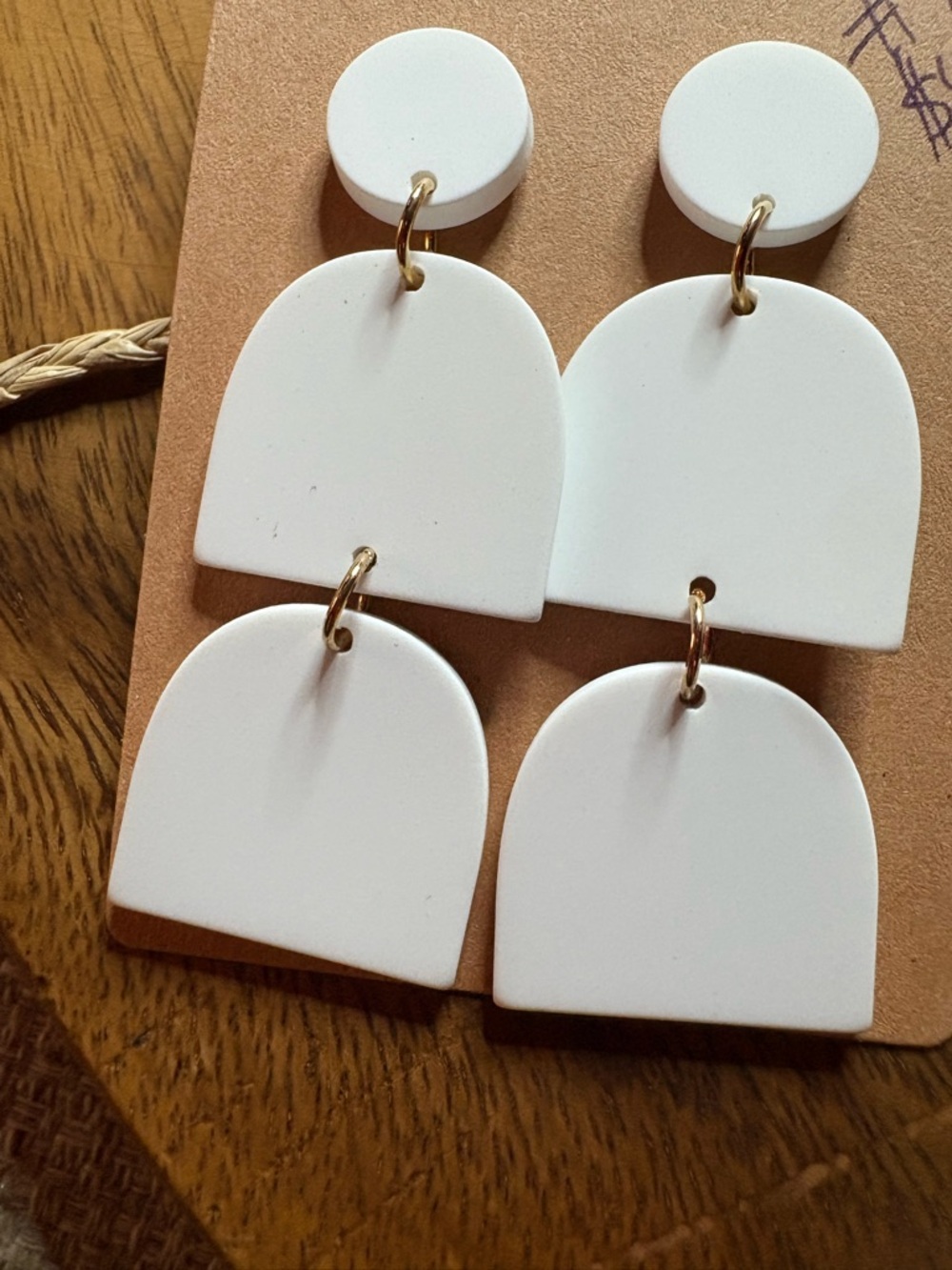 New White Arch Drop Earrings - Minimal Modern Style